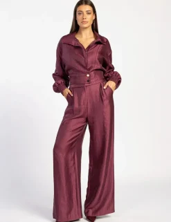 Aaiko pantalons ROCIA TWILL SHINE Wijnrood Clearance