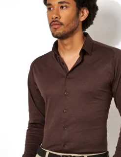 Desoto jersey overhemd Slim Fit 97028-3 Donker Bruin Online