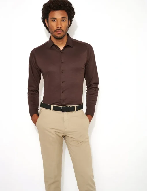 Desoto jersey overhemd Slim Fit 97028-3 Donker Bruin Online