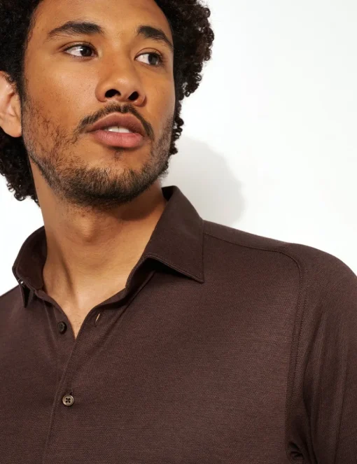 Desoto jersey overhemd Slim Fit 97028-3 Donker Bruin Online
