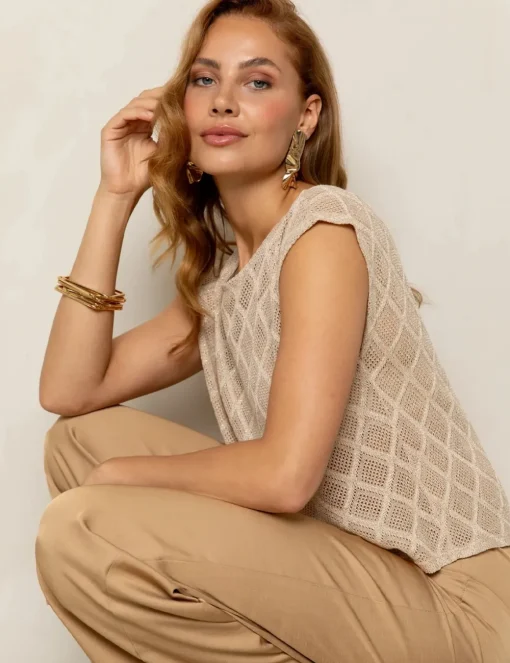 Freebird blouse Berna Jer-Lurex-C Khaky beige Sale