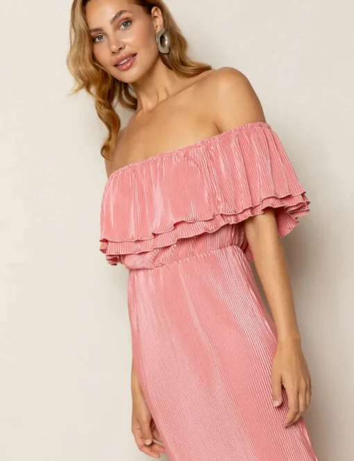 Freebird jurk Bonne Kn-Plisse-J Koraal Fashion