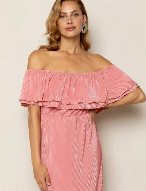 Freebird jurk Bonne Kn-Plisse-J Koraal Fashion