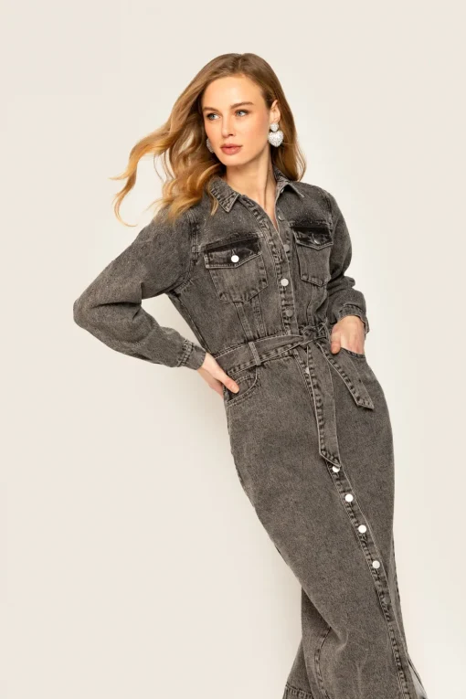 Freebird jurk Danya Denim-Studs Grijs Melange Sale