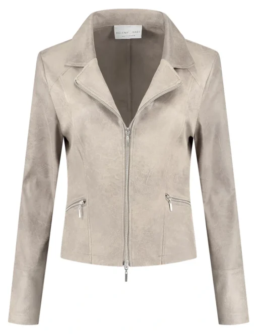 Helena Hart leren blazer 7288-zipper biker Beige Fashion