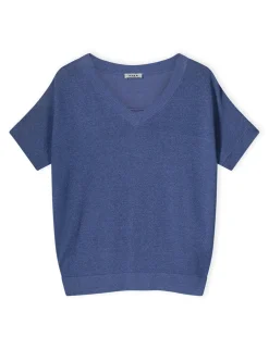 Kyra v-hals trui Lurex Ezra-s25 Licht Blauw Outlet