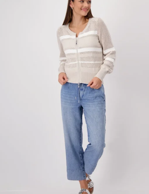 Monari gebreid vest 409281 Zwart / Wit Clearance