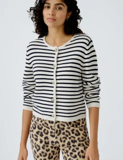 Oui gebreid vest 0091966 Wit/Blauw Discount