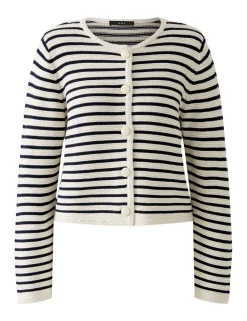 Oui gebreid vest 0091966 Wit/Blauw Discount