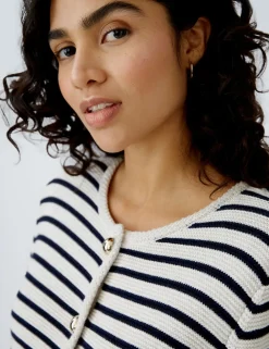 Oui gebreid vest 0091966 Wit/Blauw Discount