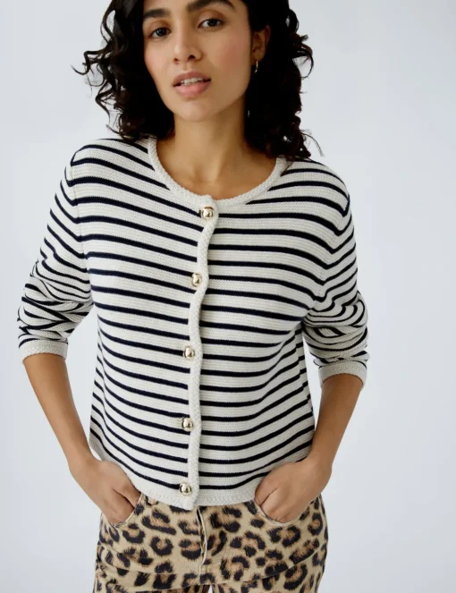 Oui gebreid vest 0091966 Wit/Blauw Discount
