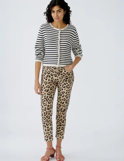 Oui gebreid vest 0091966 Wit/Blauw Discount