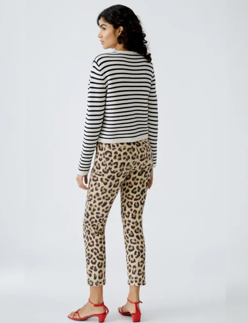 Oui gebreid vest 0091966 Wit/Blauw Discount