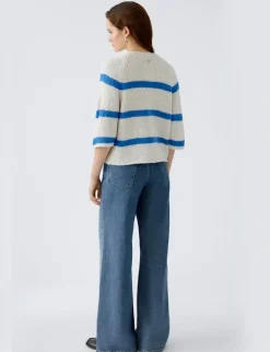 Oui trui 0091922 Wit/Blauw Fashion