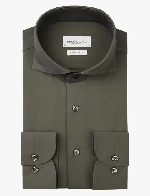 Profuomo jersey overhemd PPVH30044E Donker Groen Outlet