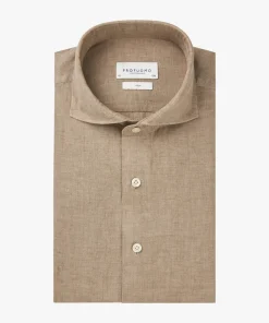 Profuomo linnen overhemd PPWH10020F Beige Discount