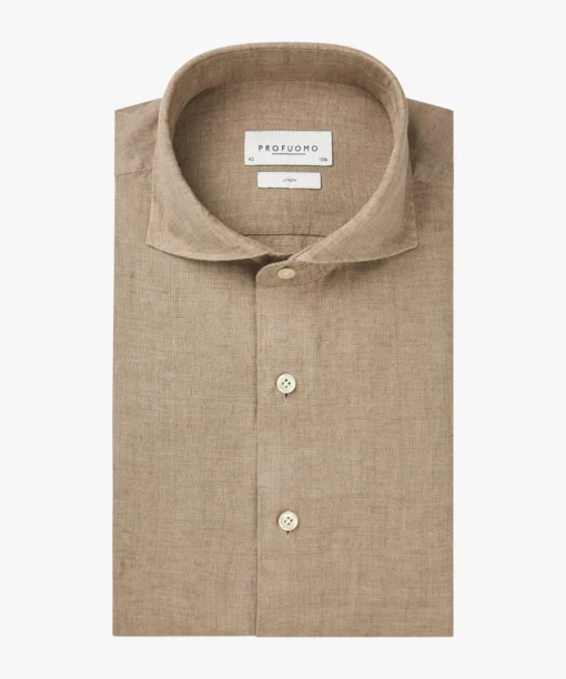 Profuomo linnen overhemd PPWH10020F Beige Discount