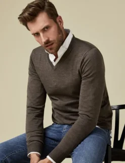 Profuomo v-hals trui Slim Fit PP0J00207 Bruin Fashion