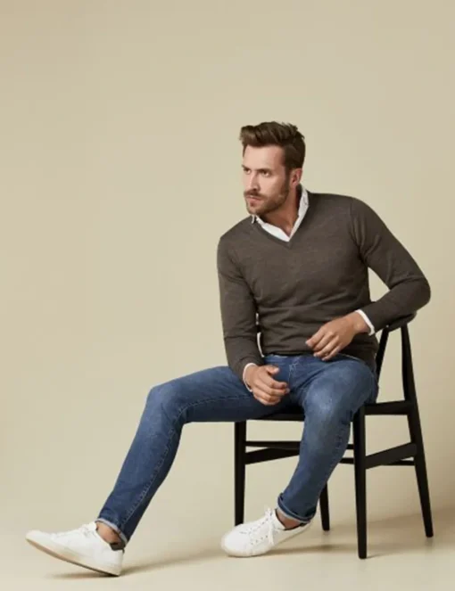 Profuomo v-hals trui Slim Fit PP0J00207 Bruin Fashion
