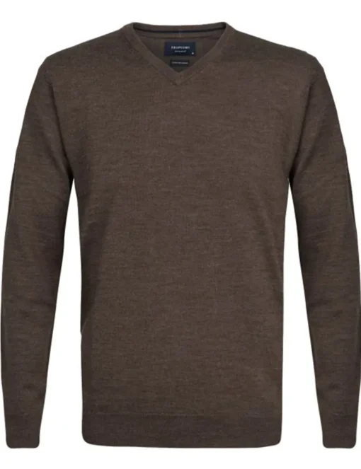 Profuomo v-hals trui Slim Fit PP0J00207 Bruin Fashion