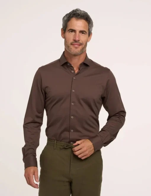 R2 business overhemd Tailored Fit 126.WSP.002 Donker Bruin Discount