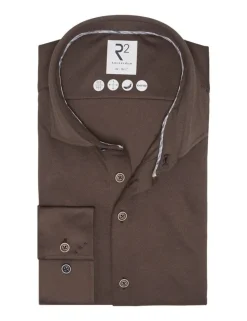 R2 business overhemd Tailored Fit 126.WSP.002 Donker Bruin Discount