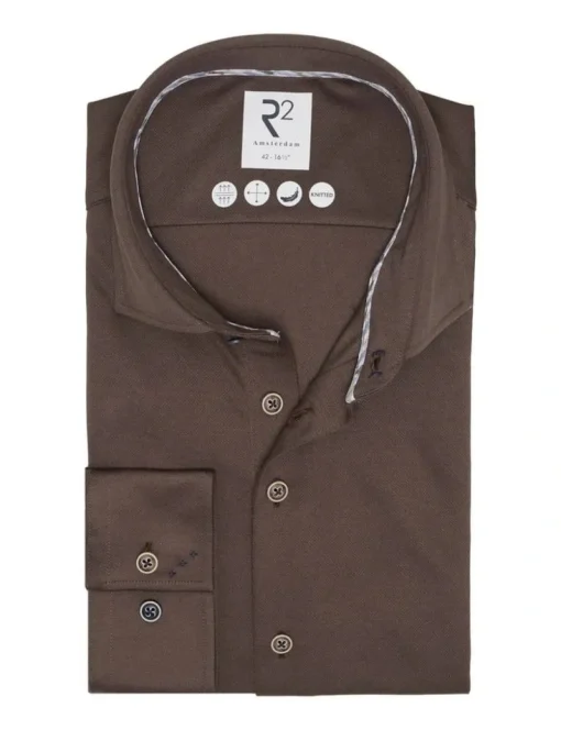 R2 business overhemd Tailored Fit 126.WSP.002 Donker Bruin Discount