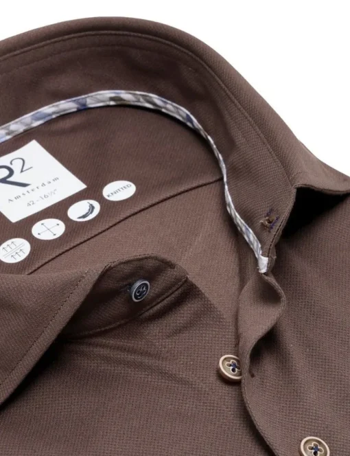 R2 business overhemd Tailored Fit 126.WSP.002 Donker Bruin Discount