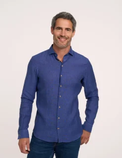R2 linnen overhemd Tailored Fit 124.WSP.009 Kobalt Outlet
