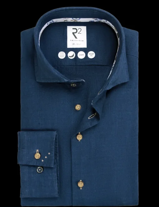 R2 linnen overhemd Tailored Fit 124.WSP.009 Kobalt Outlet