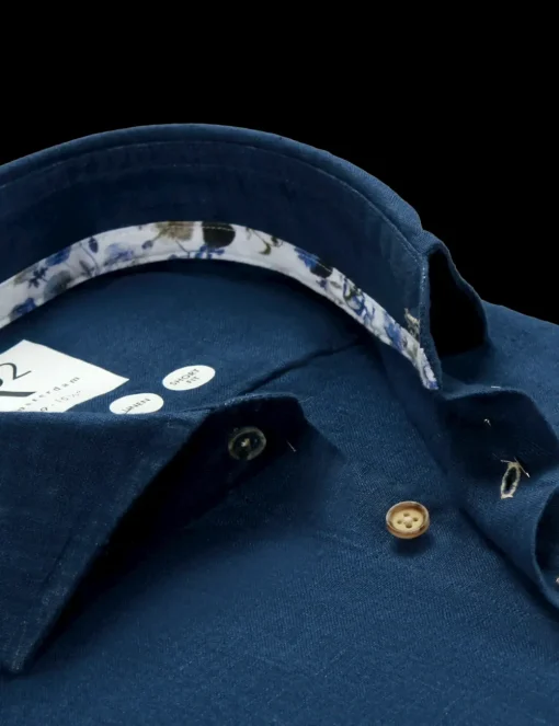 R2 linnen overhemd Tailored Fit 124.WSP.009 Kobalt Outlet