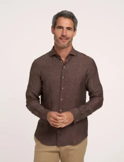 R2 linnen overhemd Tailored Fit 124.WSP.009 Bruin Online