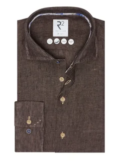 R2 linnen overhemd Tailored Fit 124.WSP.009 Bruin Online