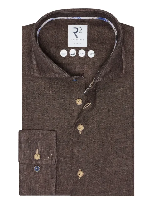 R2 linnen overhemd Tailored Fit 124.WSP.009 Bruin Online