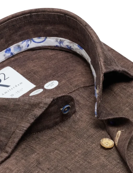 R2 linnen overhemd Tailored Fit 124.WSP.009 Bruin Online